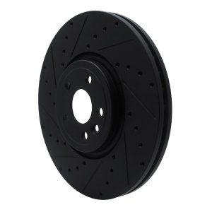 Jaguar F-Pace Brake Rotor (1) - Front Left - R1 Concepts - Drilled & Slotted - Black - `17-`20